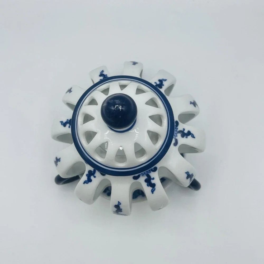 Vintage Bombay Hand painted Porcelain Votive Candle Holder Reticulated Pierced